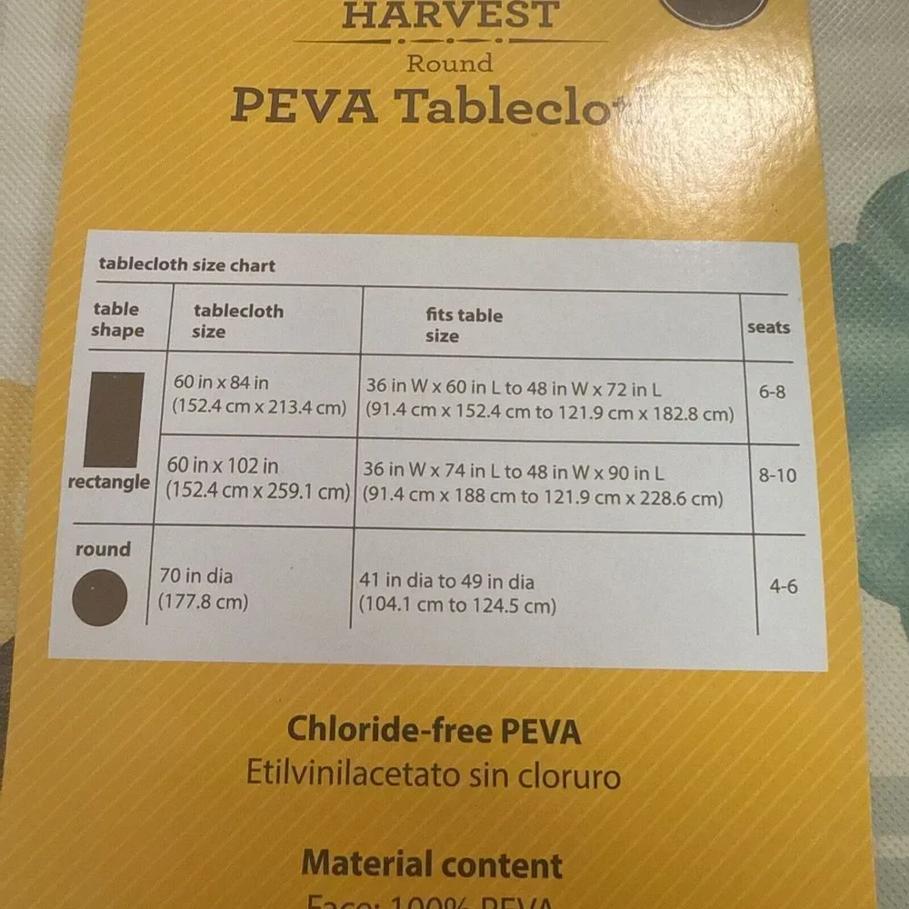 Harvest Round Peva Tablecloth 70 Inch Round Thanksgiving, Fall, Autumn, Holidays